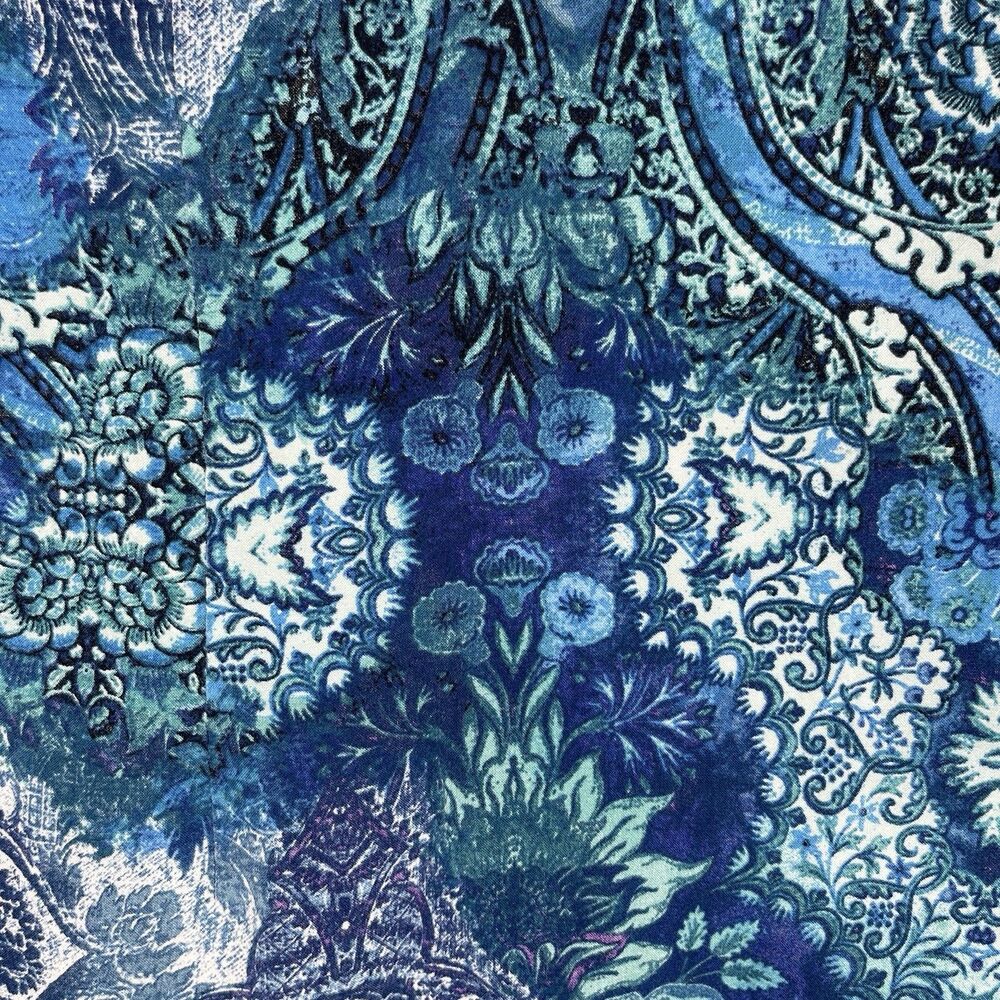 Chicos Top Sz 3 Womens Size XL Button Front Roll Tab Sleeve Blue Floral Pockets - Picture 6 of 11